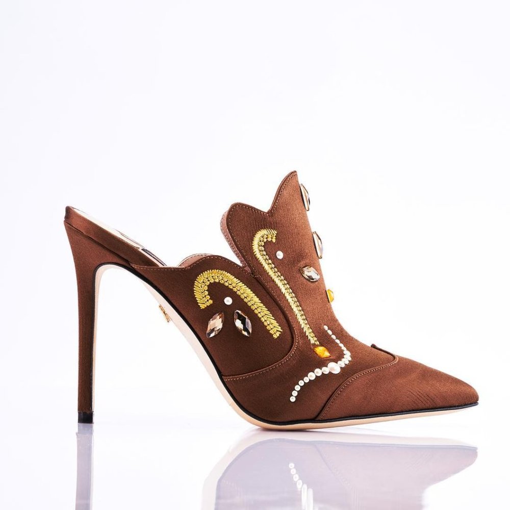 Hissa Haddad Stiletto Mule - Oud Brown